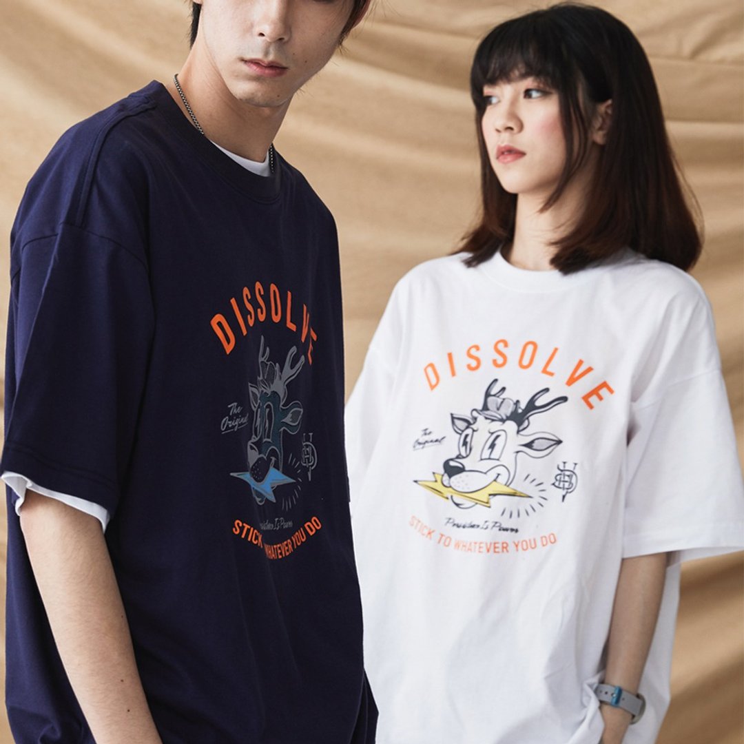 DISSOLVE 闪电麋鹿 撞色Tee恤 男女宽松通用版型 - 男装上衣/T 恤 - 棉 白色