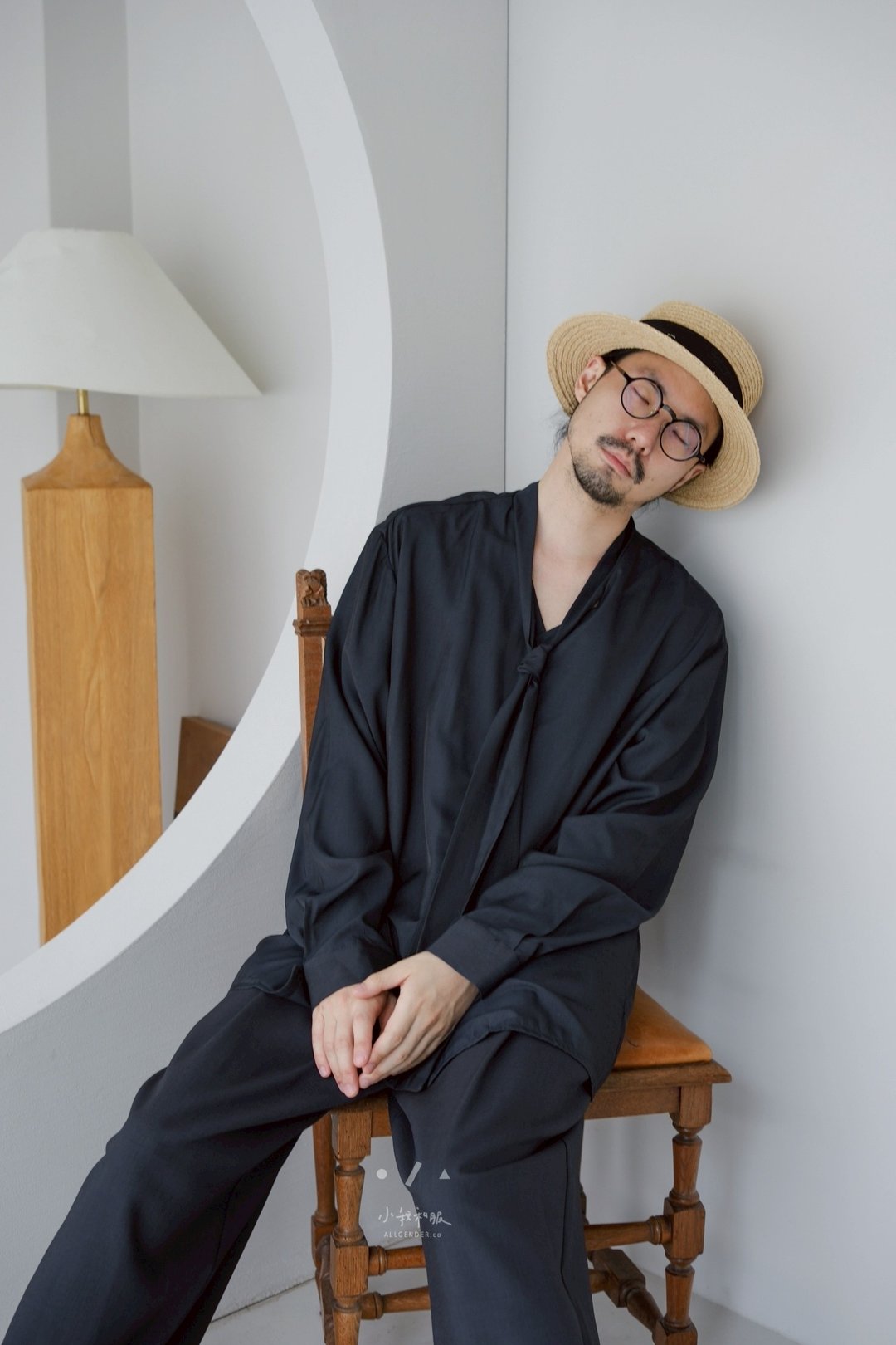 海王慵懒法式领带宽松衬衫 - 2色 - 慵懒蓝 - 男装衬衫 - 其他人造纤维 蓝色