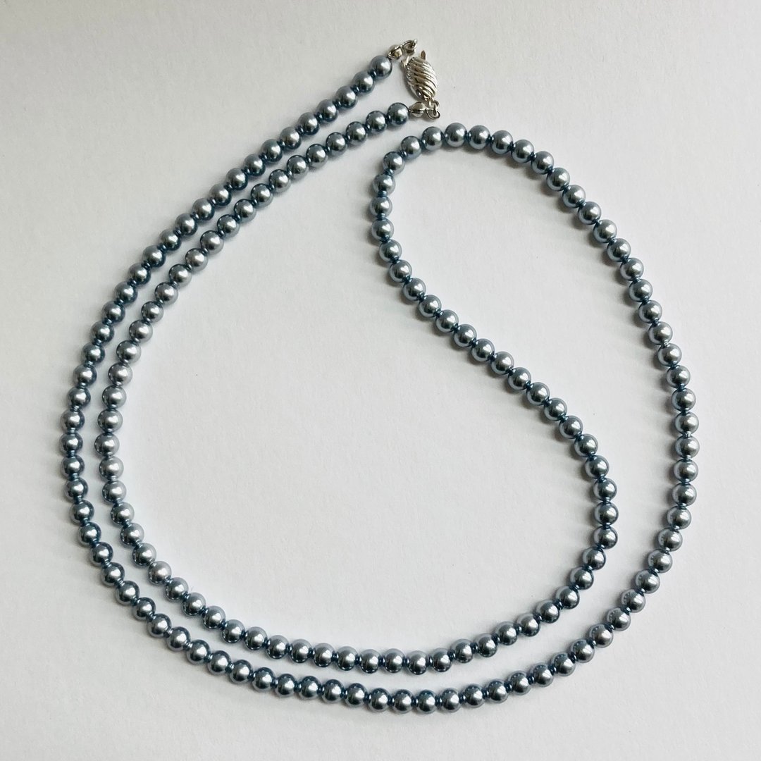 贝壳宝宝珍珠歌剧院风项链 / 5mm 约80cm / 灰蓝色 / R / made in japan - 项链 - 贝壳 蓝色