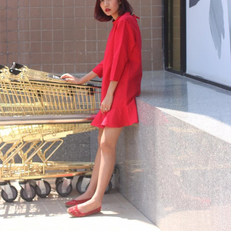 Kiki Dress (Red Queen) - 洋装/连衣裙 - 棉．麻 红色