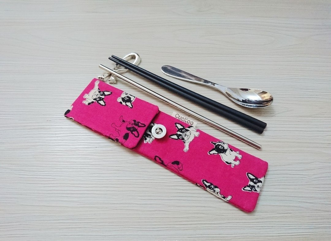 环保餐具收纳袋 筷子袋 组合筷专用  狗狗 桃粉色款 - 餐刀/叉/匙组合 - 棉 