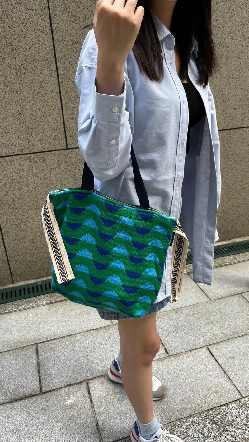 微瑕疵- 柔软针织提袋 / 针织购物袋 - 橘色半月织纹 - 手提包/手提袋 - 棉．麻 绿色