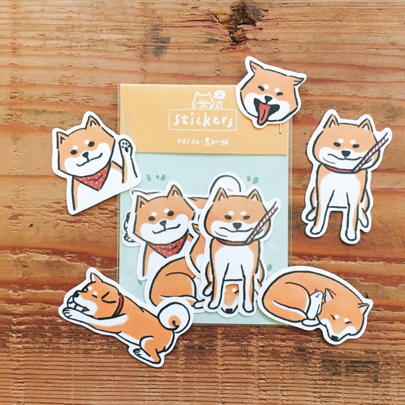 手绘插画雾面防水贴纸 狗狗-柴犬之二 - 贴纸 - 纸 橘色
