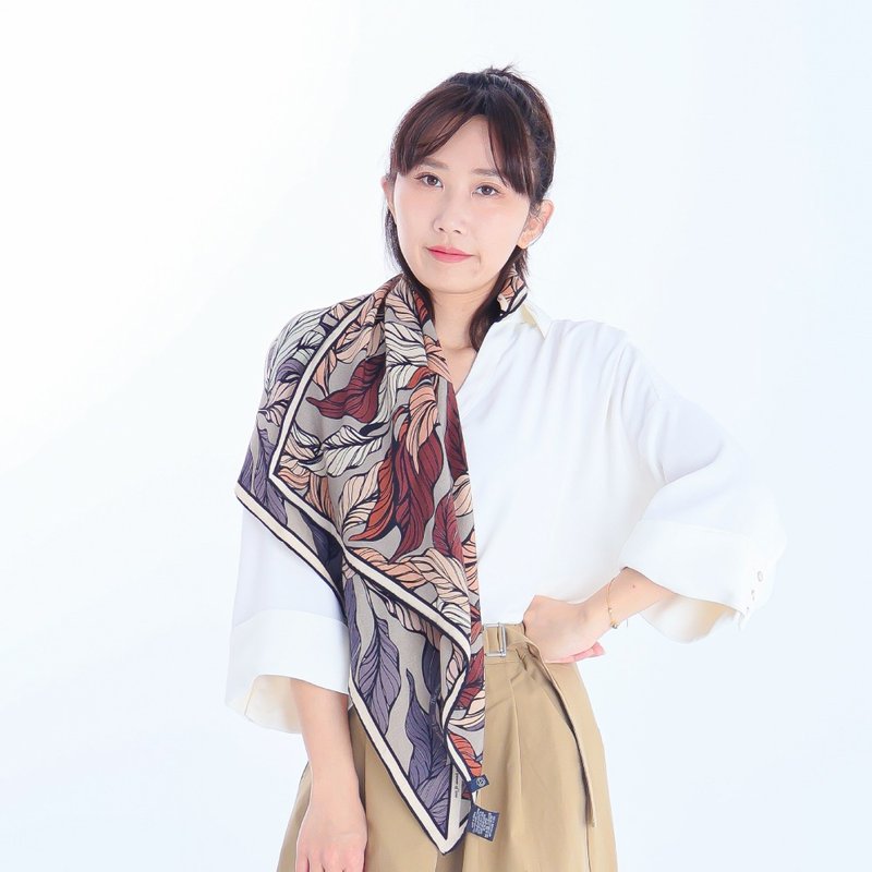 秋叶流光 | 蚕丝羊毛方巾 - 丝巾 - 羊毛 卡其色