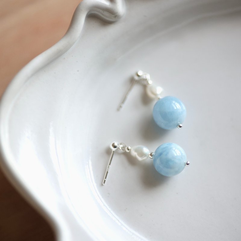 江ノ岛海蓝宝纯银耳环　可改耳夹 - 耳环/耳夹 - 半宝石 蓝色
