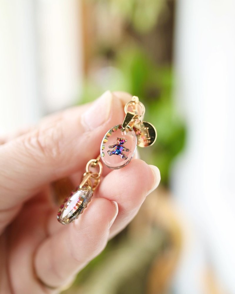 压印玻璃小熊 - 耳环/耳夹 - 玻璃 透明