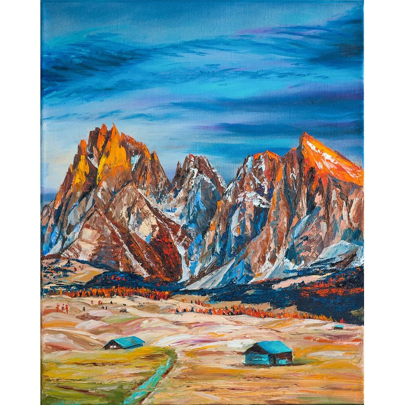 Swiss Original Oil Mountain Landscape Painting Alpine Scenery Art Wall Decor - 墙贴/壁贴 - 其他材质 多色