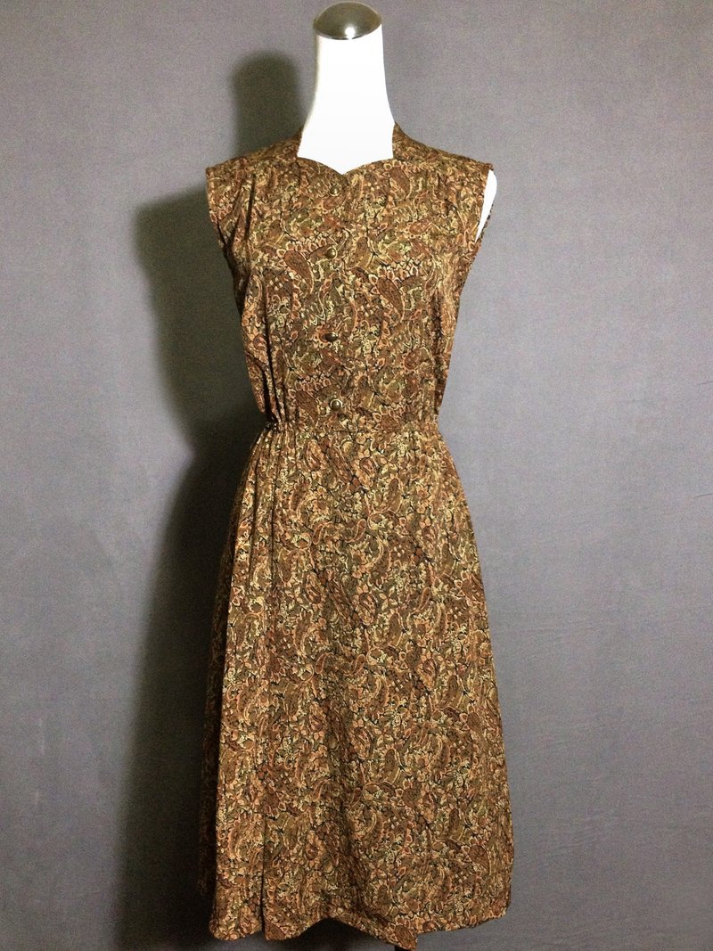 乒乓古着 [ 古着洋装/ 经典图腾织纹特殊领无袖古着洋装 ] 国外带回 VINTAGE - 洋装/连衣裙 - 聚酯纤维 多色