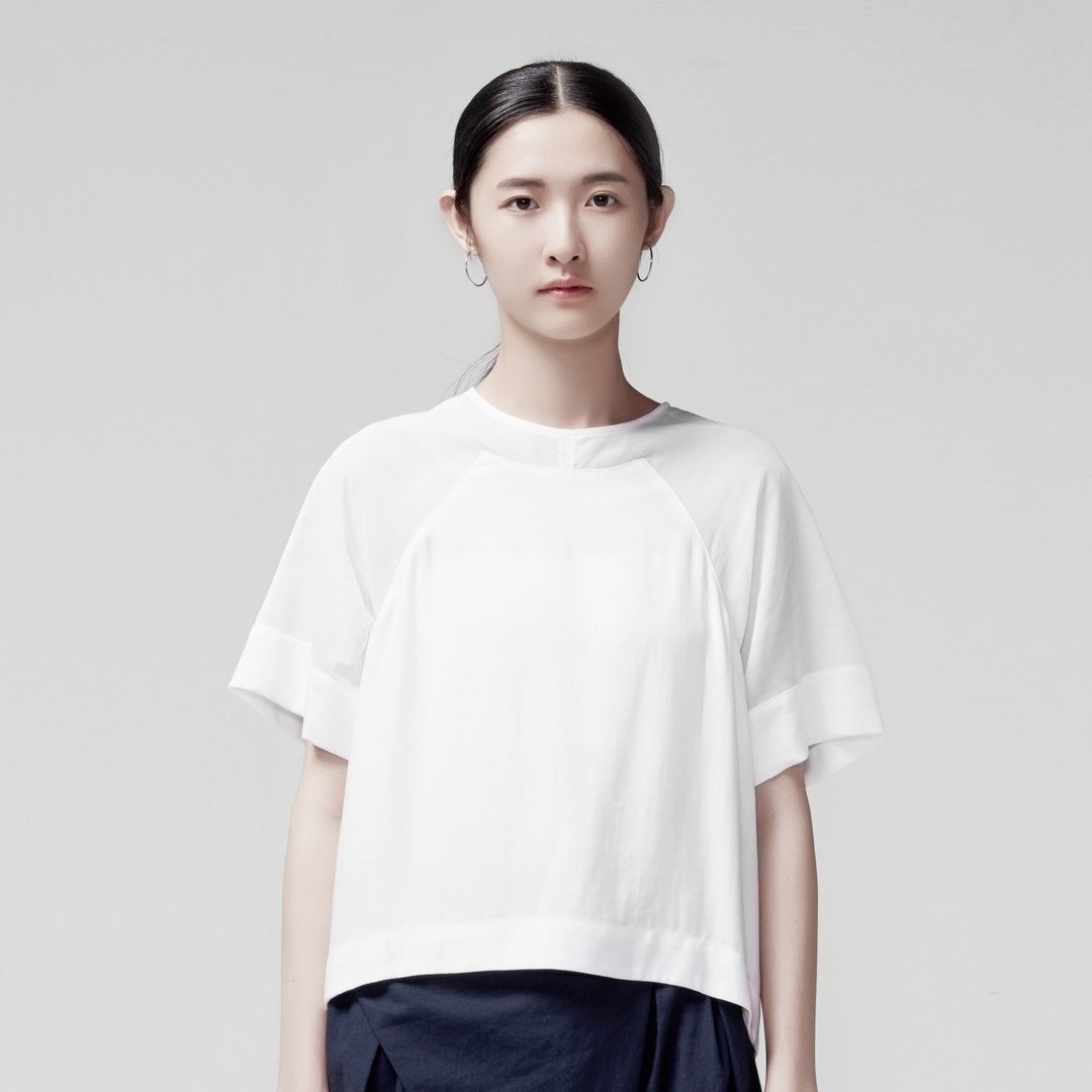 TRAN- 透明宽袖拉克兰上衣 - 女装上衣 - 棉 白色