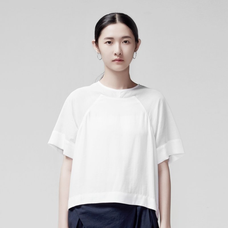 TRAN- 透明宽袖拉克兰上衣 - 女装上衣 - 棉．麻 白色