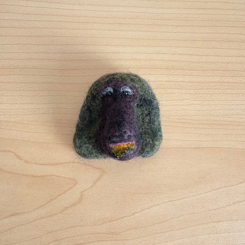 饰纹狒狒脸部胸针 - 胸针 - 羊毛 咖啡色