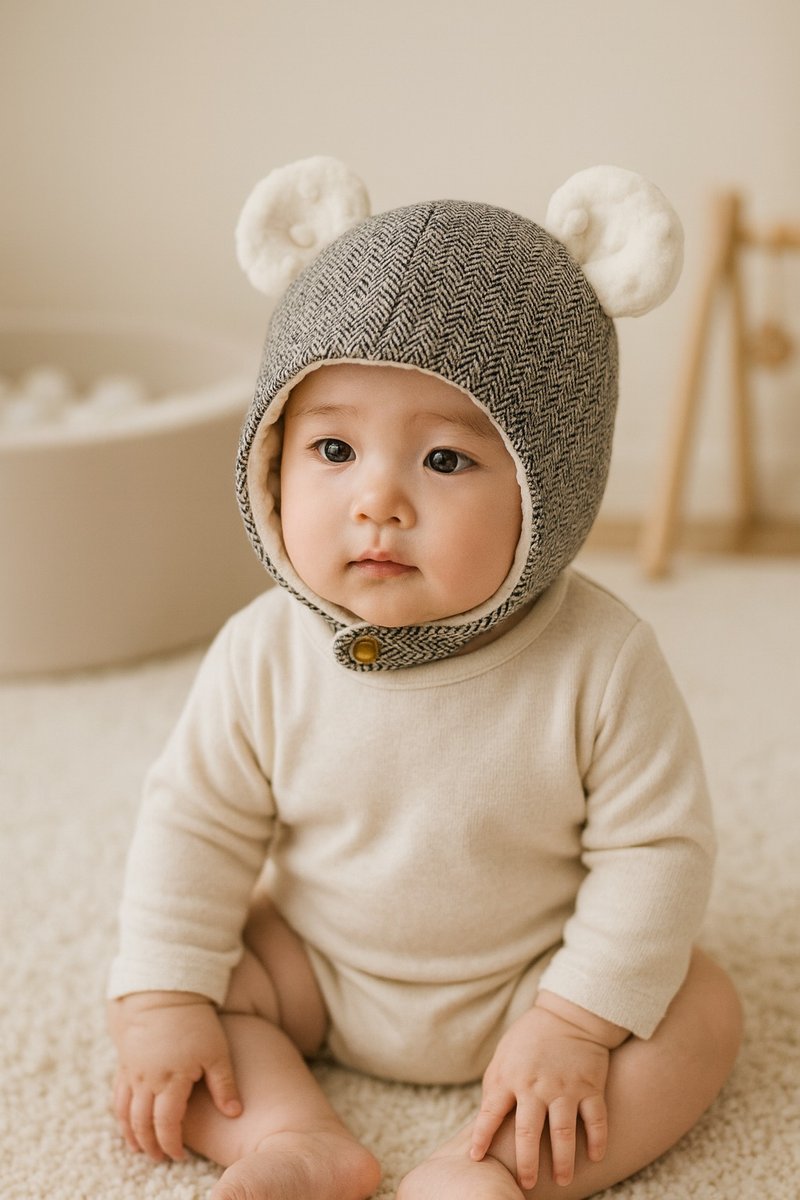 伦敦绅士灰针织 手工婴幼儿保暖飞行帽 宝宝帽 保暖帽 - 婴儿帽/发带 - 棉．麻 