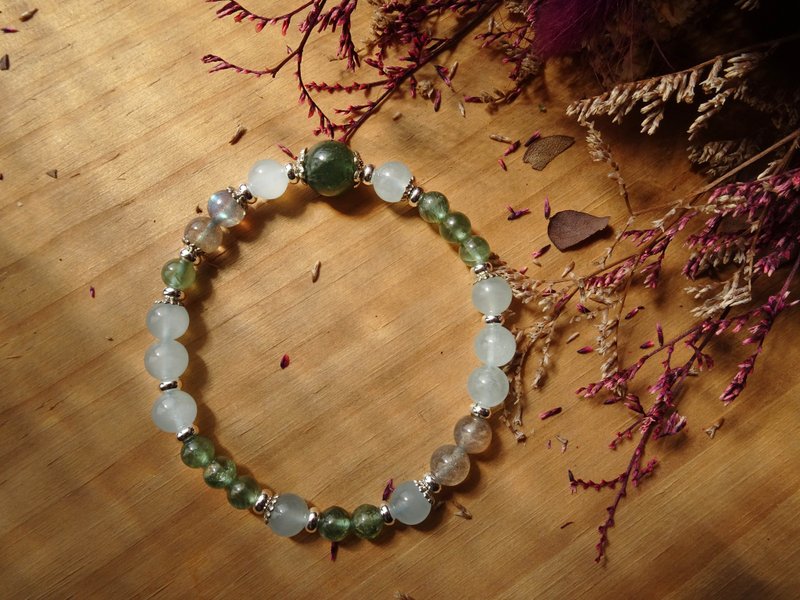 微凉森丘。海蓝宝 绿锂辉 拉长石 水晶手链 - 手链/手环 - 水晶 绿色