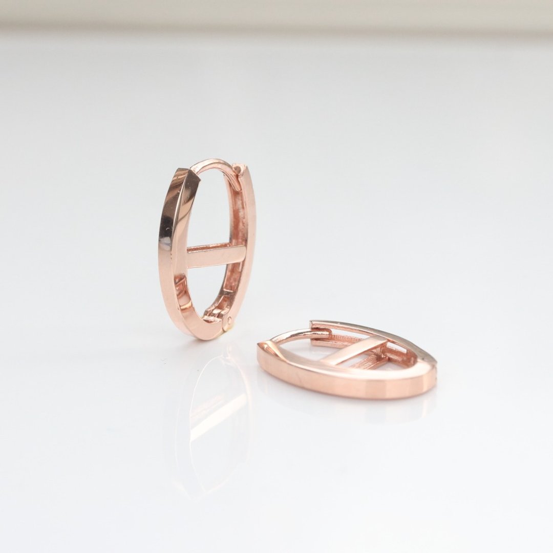 14K Ellipse Lock Earring 椭圆杠耳扣耳环 - 耳环/耳夹 - 贵金属 金色