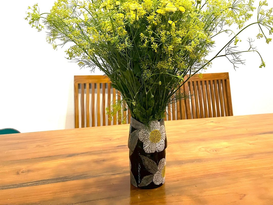 花。纹陶制造型花瓶(售完再制款)_陶制花器花皿 - 花瓶/陶器 - 陶 黑色