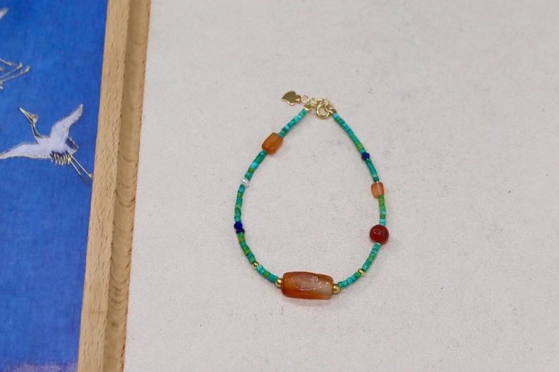 1mm天然原矿 绿松石 玛瑙古珠设计手串手链s - 手链/手环 - 植物．花 绿色