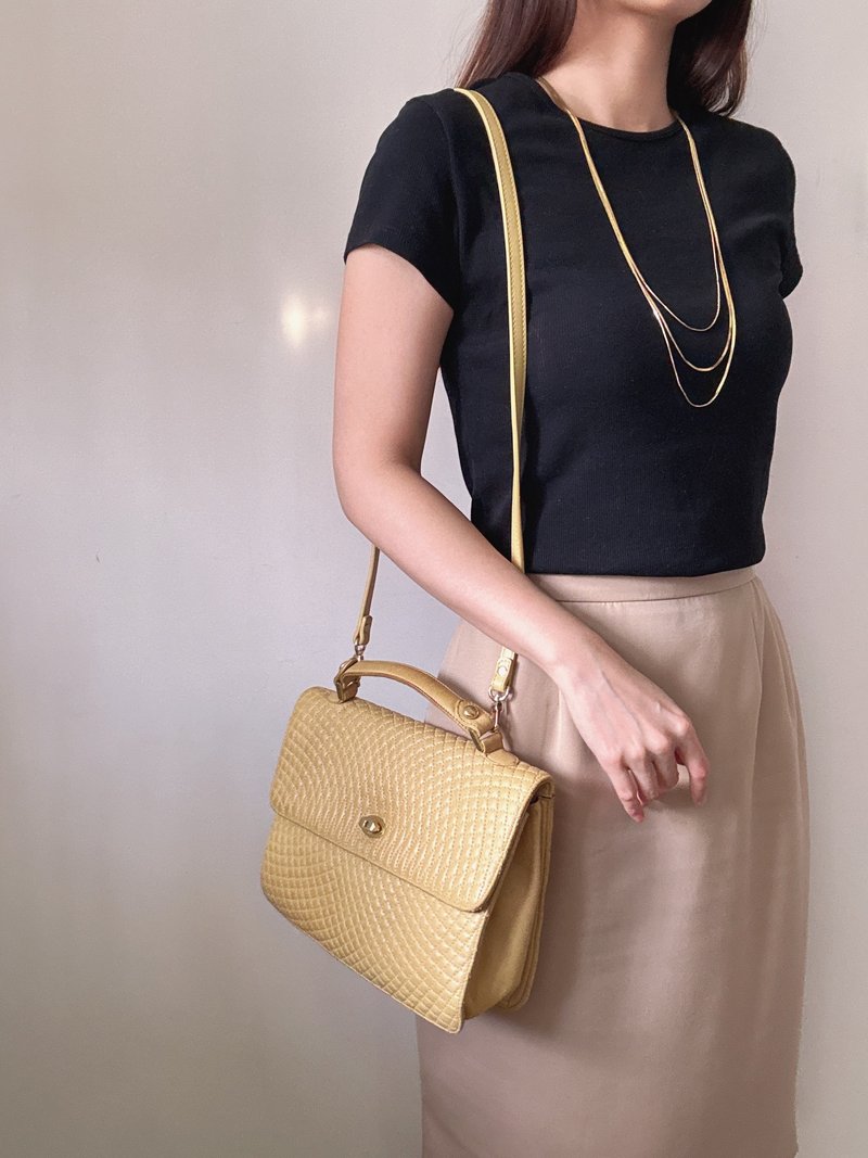 中古美品 Bally 羊革手提包 风琴包 高级黄 斜背包 - 侧背包/斜挎包 - 真皮 黄色