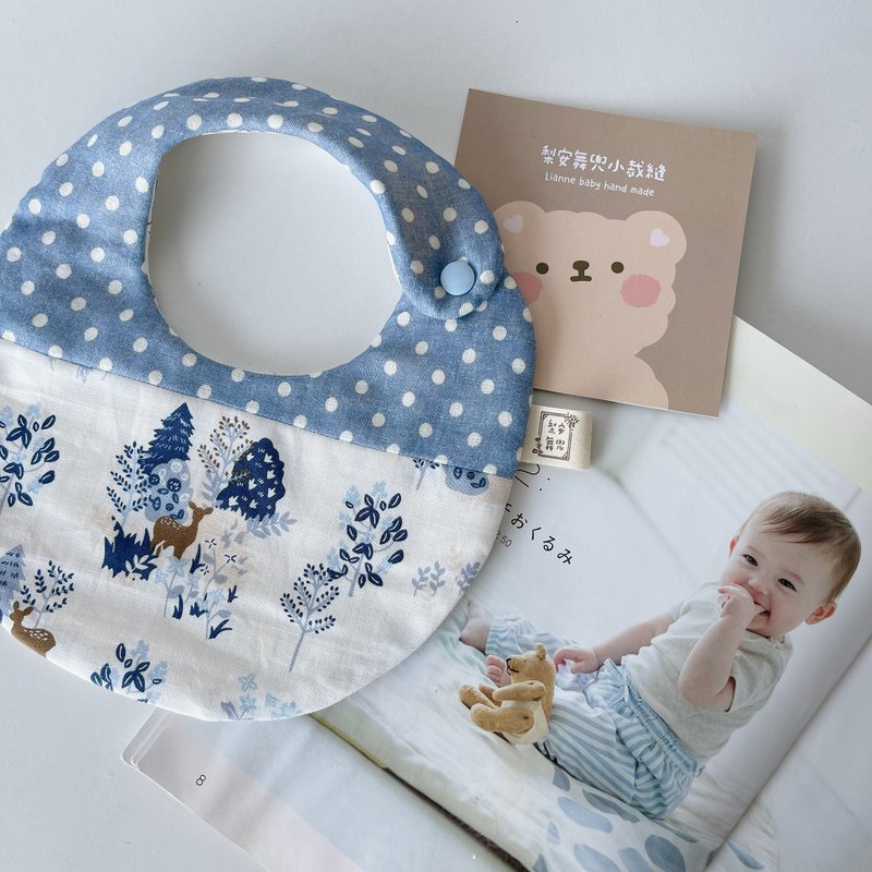 Baby蓝 雪白森林小鹿 手工六层纱围兜口水巾 - 围嘴/口水巾 - 棉 