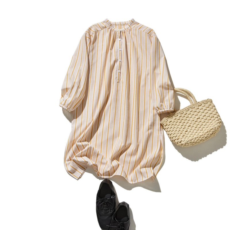 春至秋皆可穿搭 宽松廓形 条纹长版上衣连身裙 250416-1 - 洋装/连衣裙 - 棉．麻 