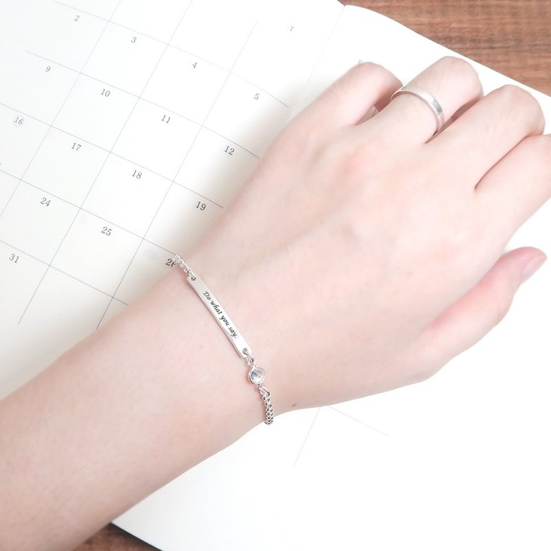 闪耀星愿纯银手链 白钻 925纯银定制化刻字手链 - 手链/手环 - 纯银 银色