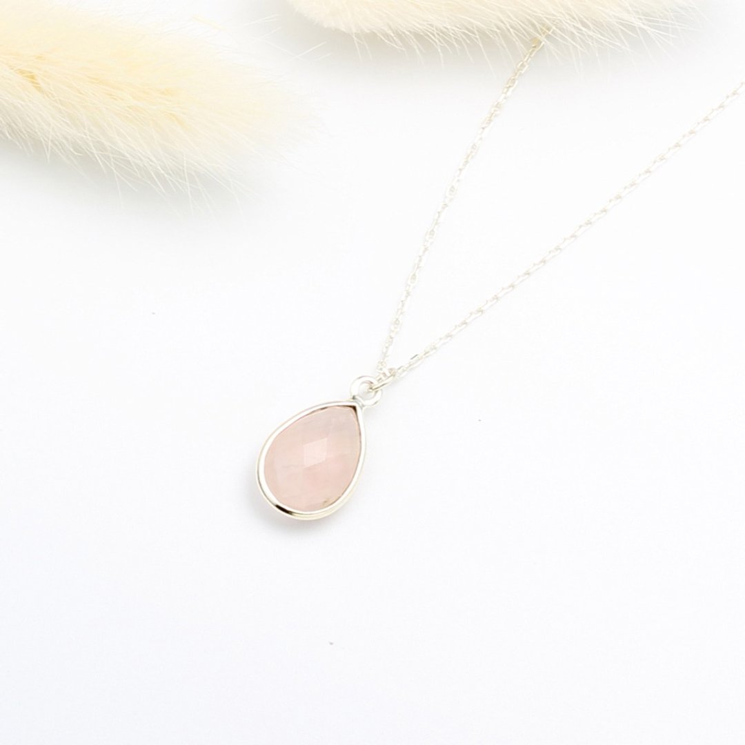 【Angel & Me】水滴 粉晶 (大) Rose Quartz s925 纯银 项链 礼物 - 项链 - 宝石 粉红色