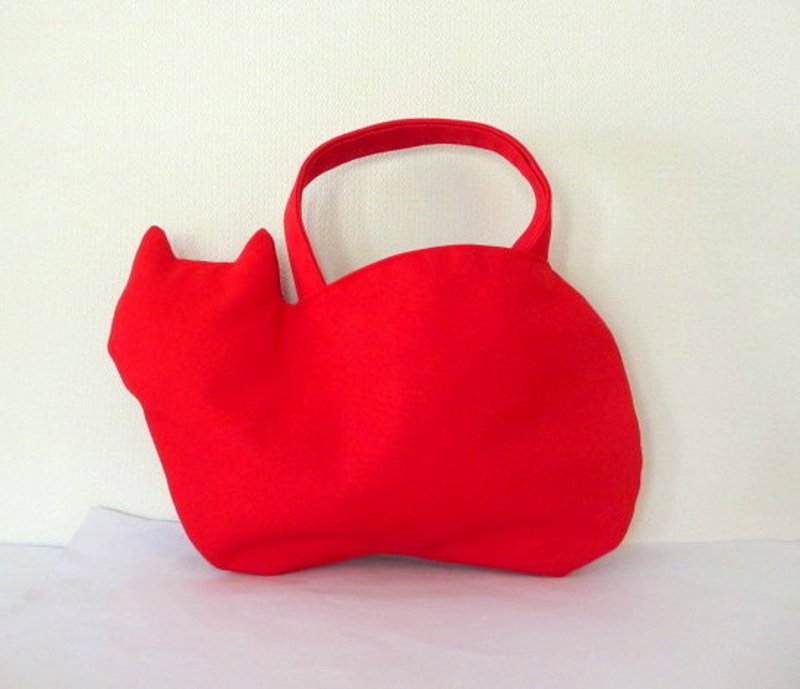 Cat bag red - 手提包/手提袋 - 棉．麻 红色