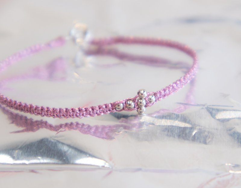925纯银十字架2mm小圆珠手工编 幸运手环-灰青紫红 - 手链/手环 - 纯银 粉红色