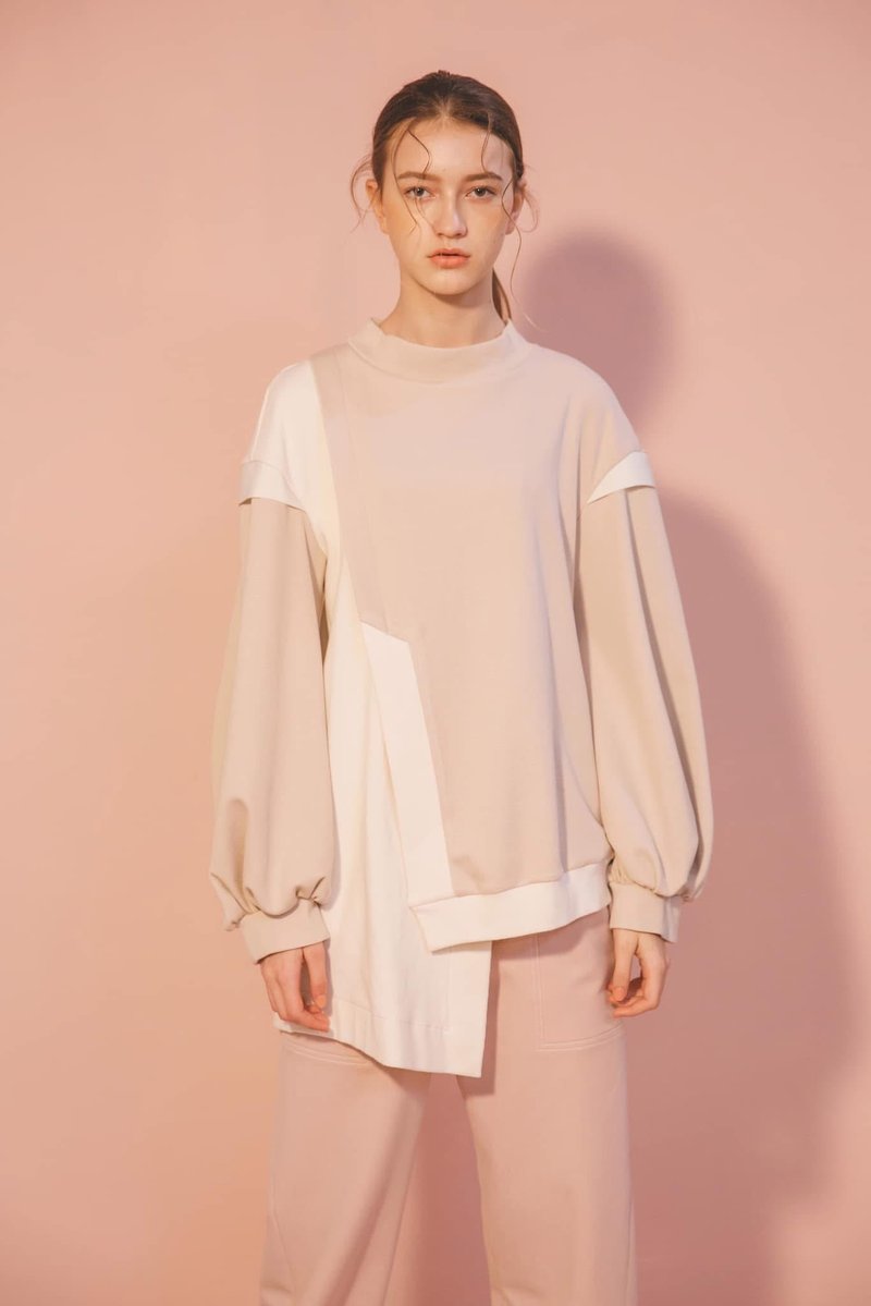 Sample Sale /不对称拼色上衣 - 女装上衣 - 聚酯纤维 卡其色