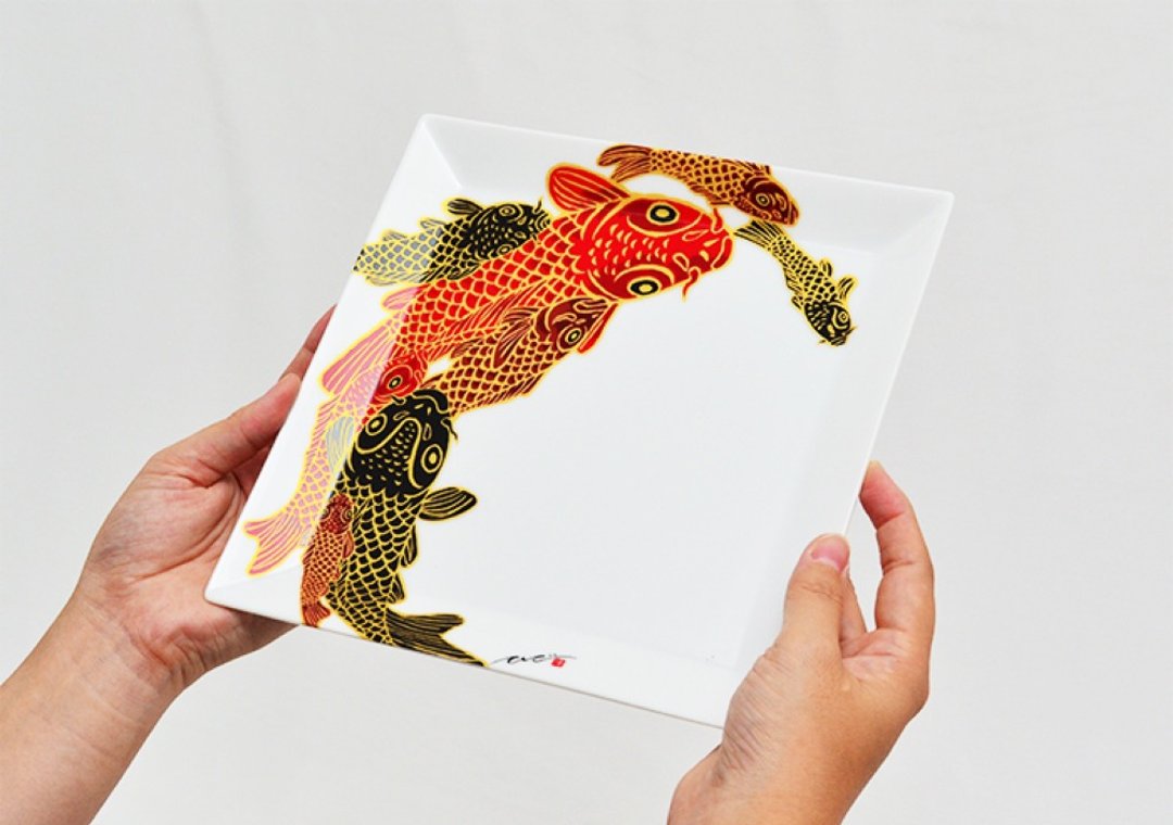 中号方盘 - Carp is Dragon in heaven - 盘子/餐盘/盘架 - 陶 红色