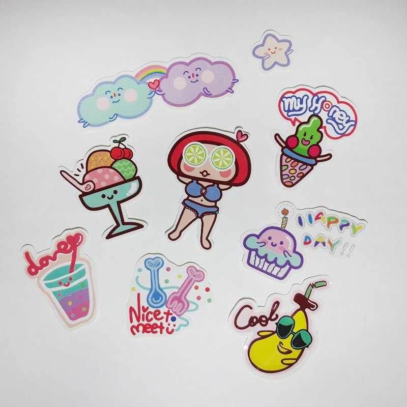 粉蓝色系 波波爱比 夏日消暑B套餐 创意贴纸 - 贴纸 - 纸 多色