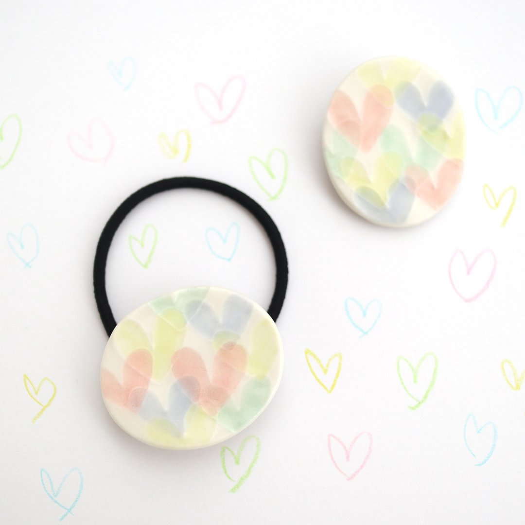 Heart Heart Heart (Brooch / Hair tie) - 胸针 - 陶 粉红色