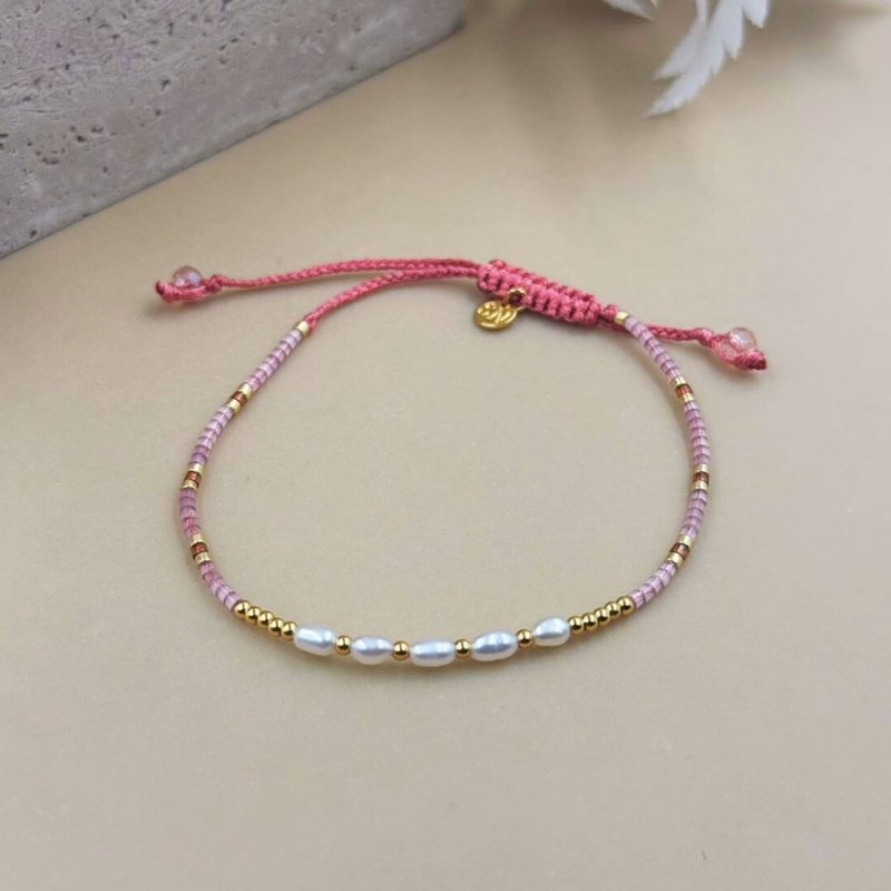 珍珠细绳编织手链  可调手围 珍珠手链 手链 - 手链/手环 - 珍珠 粉红色