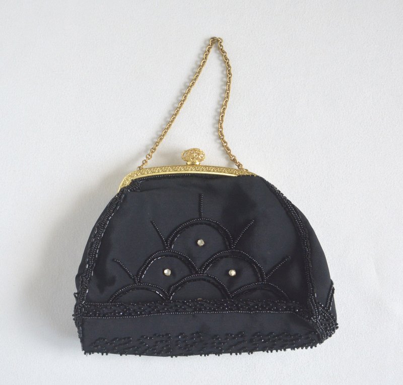 德国古董包 1950年代剧院提包 晚宴包 - 手提包/手提袋 - 棉．麻 黑色