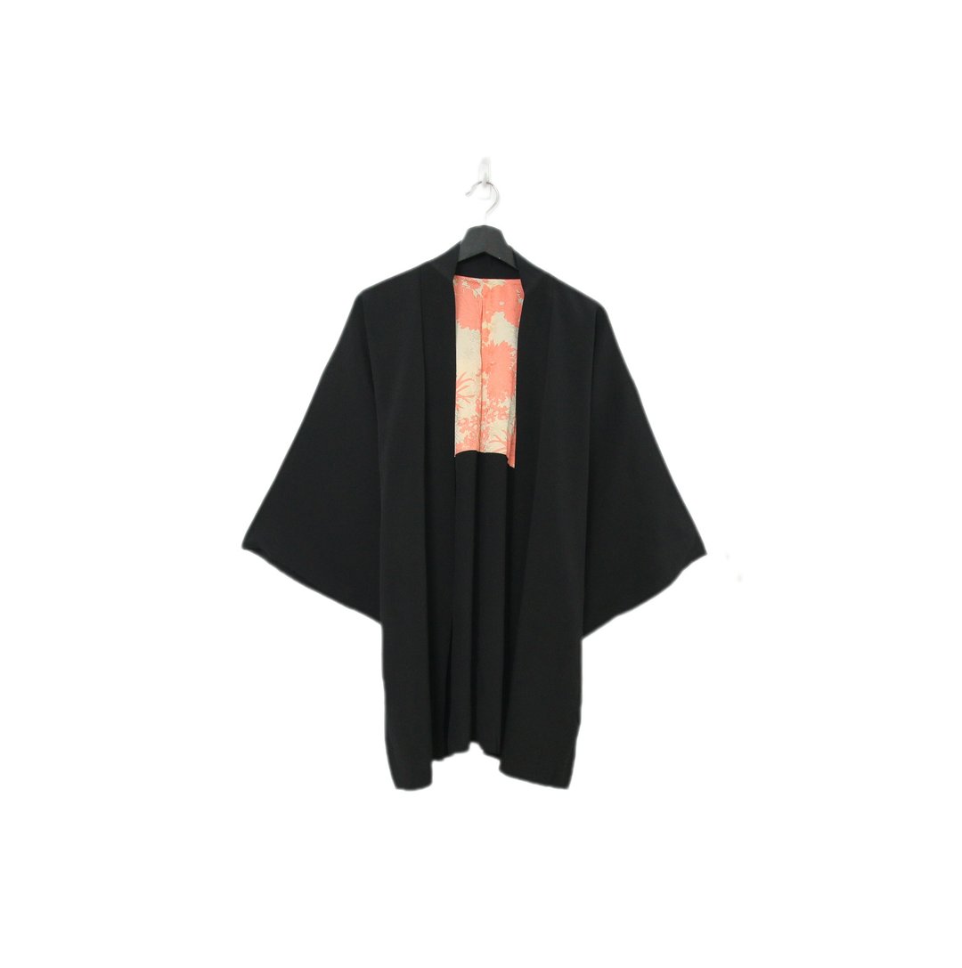 Back to Green-日本黑羽织 红趜花印 墨 kk-12//vintage kimono - 女装休闲/机能外套 - 丝．绢 