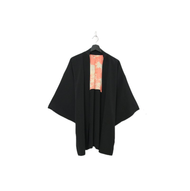 Back to Green-日本黑羽织 红趜花印 墨 kk-12//vintage kimono - 女装休闲/机能外套 - 丝．绢 