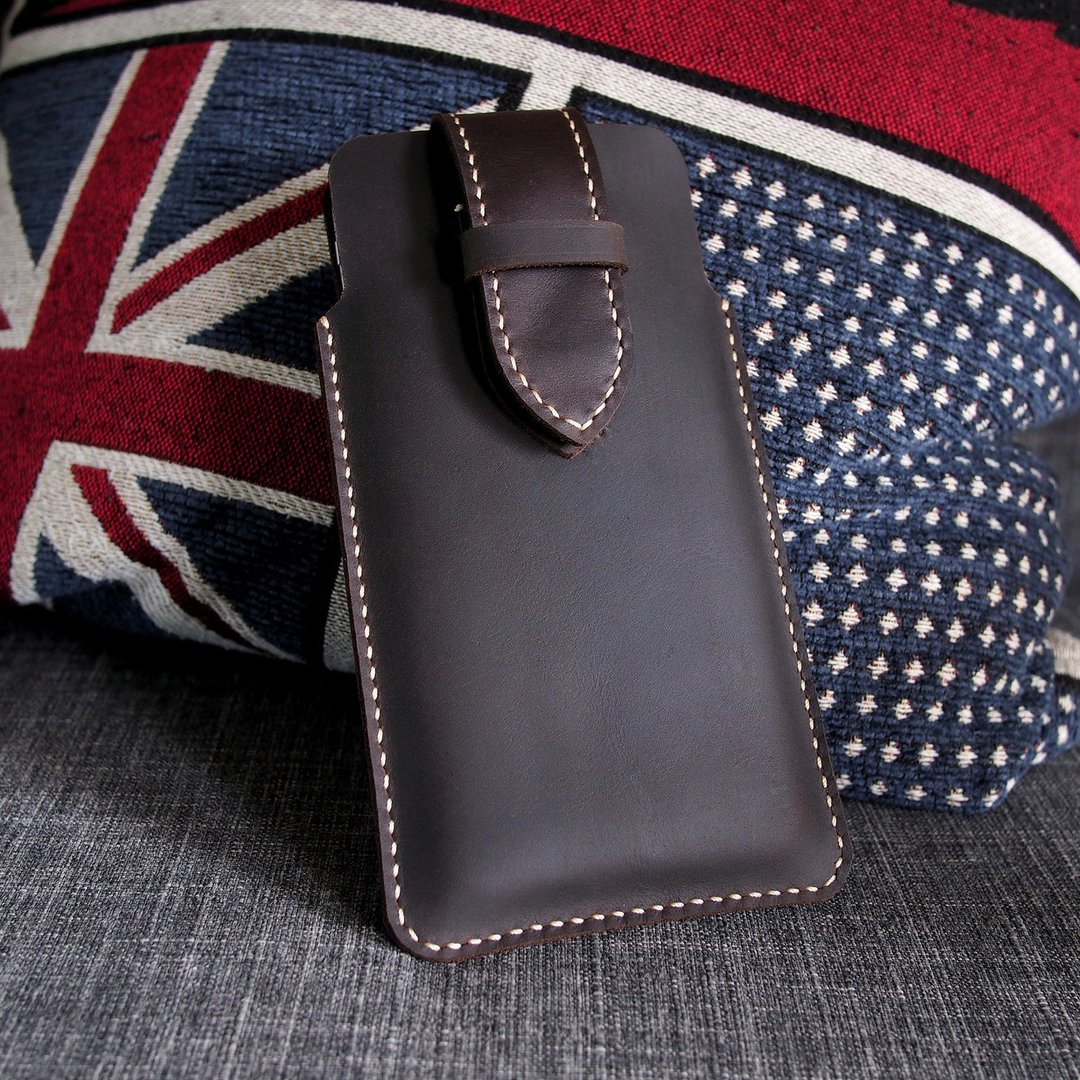 Personalized Phone Case dark brown black Crazy horse genuine leather - 手机壳/手机套 - 真皮 黑色