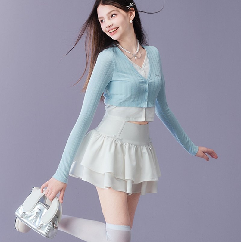 少女风 运动短裙蓝色针织假两件上衣 - 女装上衣 - 其他材质 蓝色