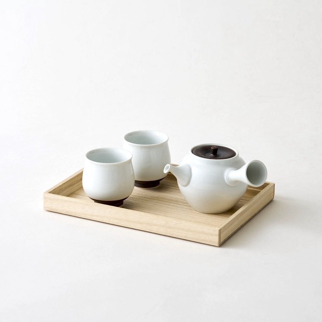 茶具、茶壶、茶杯2件组、泡桐盒、锈釉 - 茶具/茶杯 - 瓷 白色