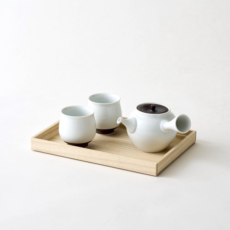 茶具、茶壶、茶杯2件组、泡桐盒、锈釉 - 茶具/茶杯 - 瓷 白色