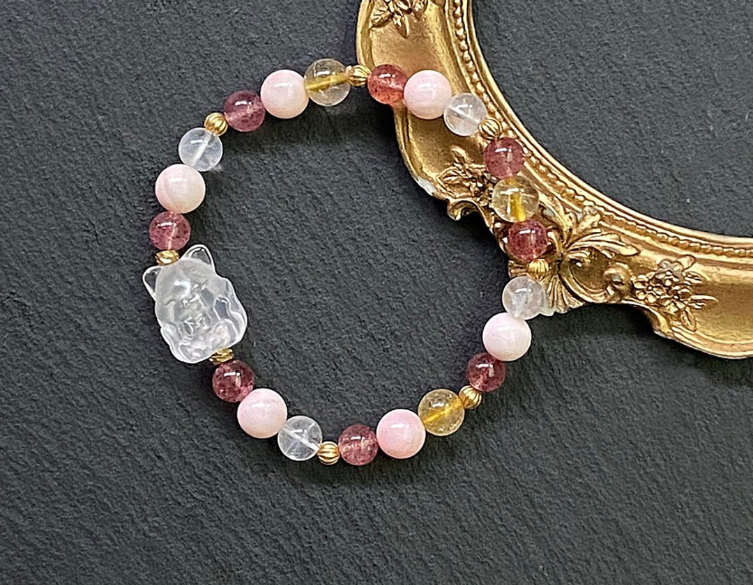 草莓晶 蓝针白水晶 金发晶 女王贝 白水晶 狐狸 避邪平安事业恋爱 - 手链/手环 - 水晶 多色