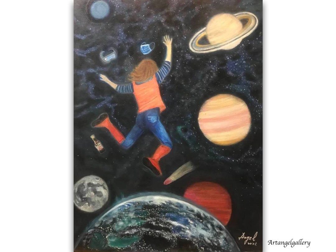 天使画廊/离开地球表面 /离开被疫情困住的生活 - 海报/装饰画/版画 - 棉 多色