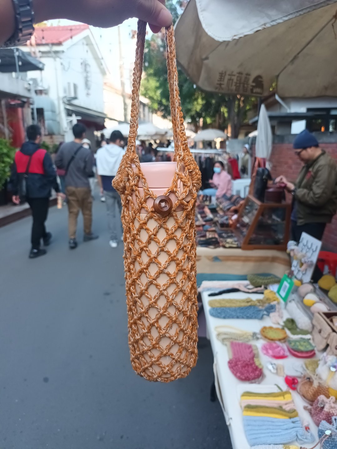 礼物/定制化/收藏/特选棉线/细网格环保饮品提袋 - 随行杯提袋/水壶袋 - 棉 