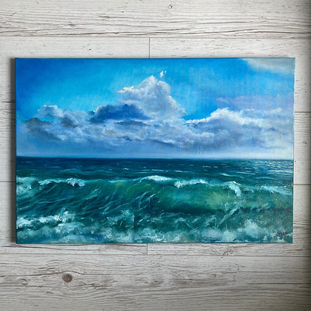 Blue Seascape Painting, Oil On Canvas, 海洋油画, 油畫 - 海报/装饰画/版画 - 其他材质 蓝色