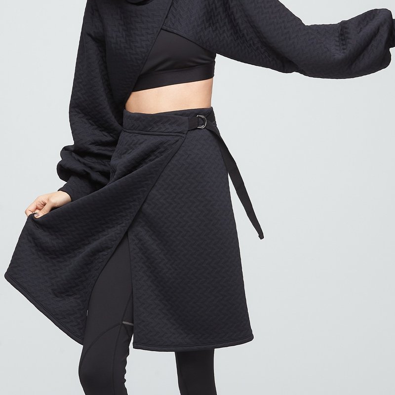 COZEE-线性缇花铺棉中长裙(女)-无烟煤黑 - 裙子 - 聚酯纤维 黑色