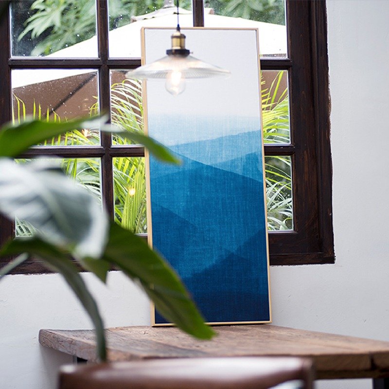 手工蓝染青山长型装饰画扎染新中式极简风油画裱法搭配无痕钉 - 海报/装饰画/版画 - 棉．麻 蓝色