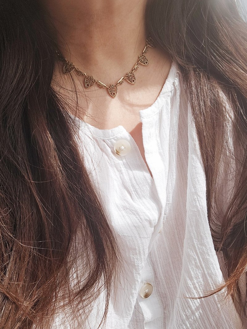 Bijoux ORIDEAL法国厚镀金雕花古董花彩项链【欧洲古董首饰】 - 项链 - 其他金属 金色