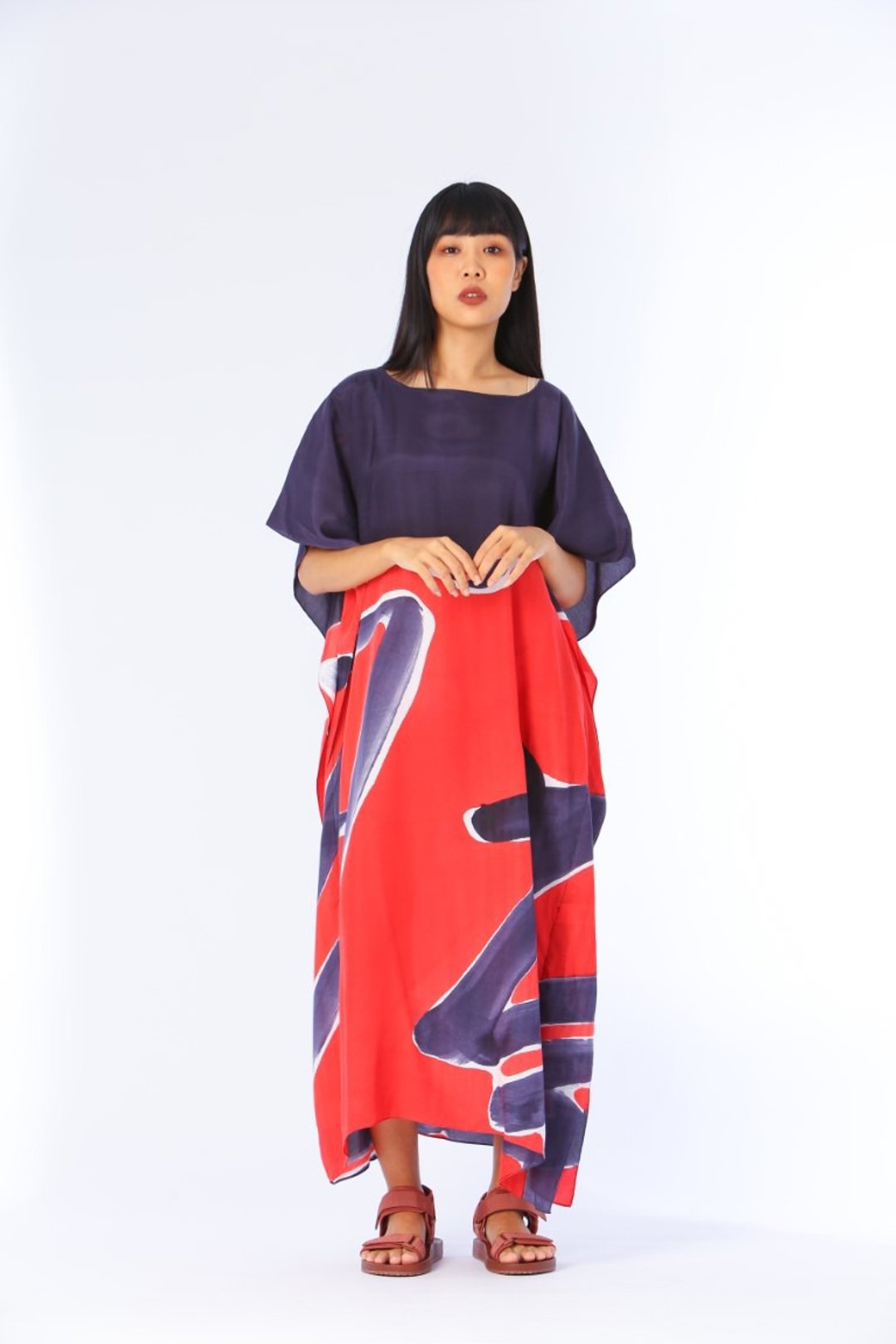 Hand Painted Cotton-rayon Kaftan for Summer Resort Vacation- Free Size - 洋装/连衣裙 - 棉 红色