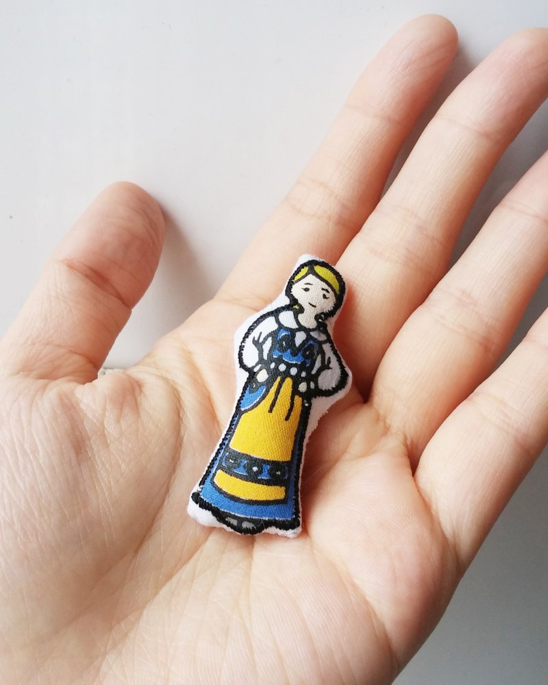 [LineWorkLab]世界各地的人胸针 - 阿尔卑斯山少女 People Around the World Brooch - Alps Girl - 胸针 - 棉．麻 蓝色