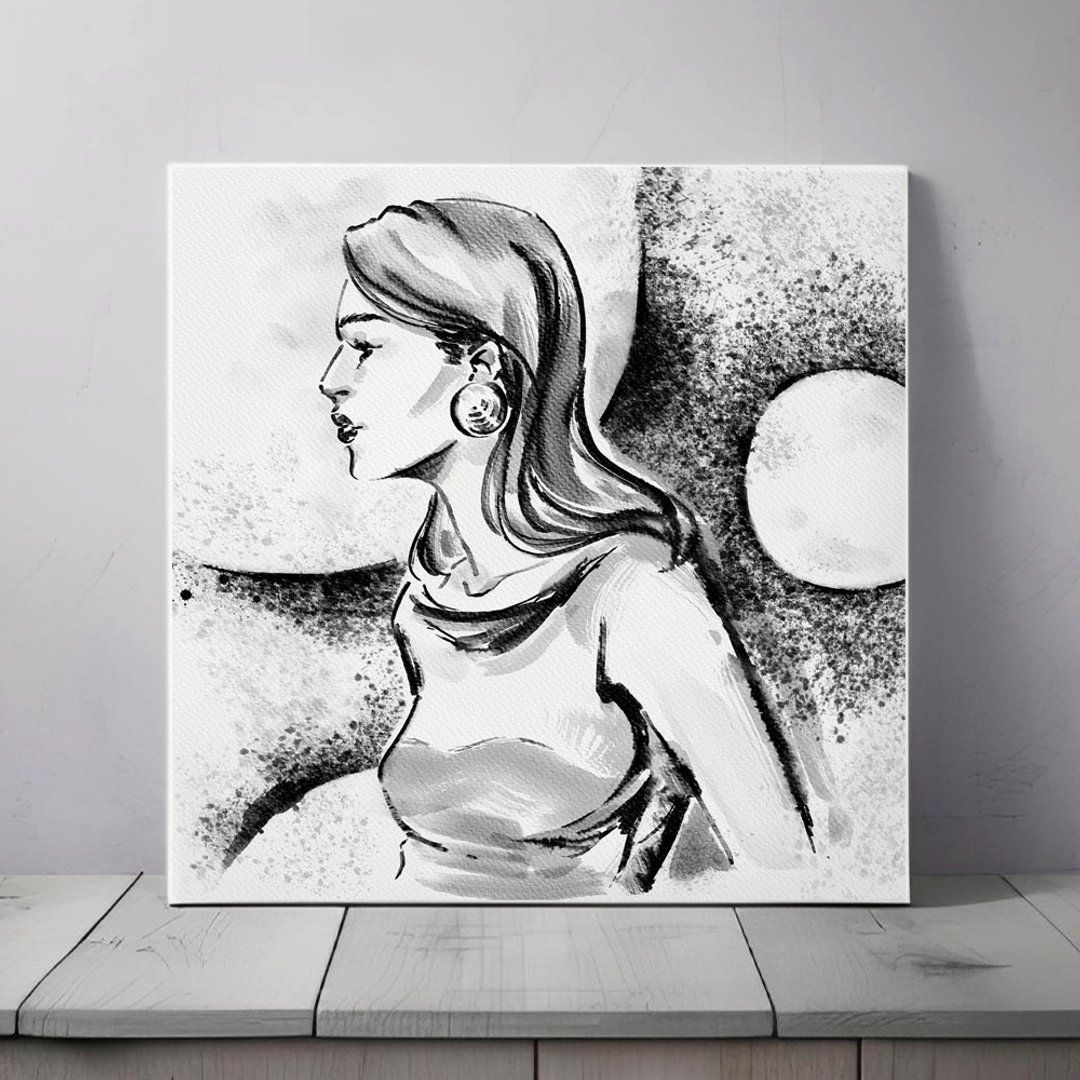 水墨风格灰度时尚插画现代艺术女性卧室客厅装饰画静谧氛围 唯美 - 墙贴/壁贴 - 纸 灰色
