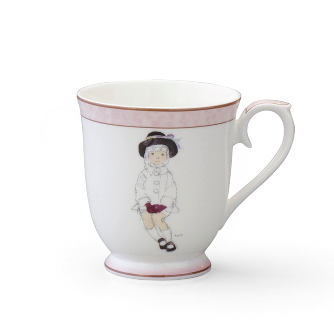 Chihiro Iwasaki岩崎知弘设计师联名骨瓷马克杯290ml(坐着的女孩) - 咖啡杯/马克杯 - 瓷 白色